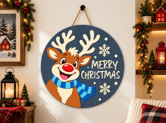 Merry Christmas Reindeer Laser Cut SVG (Design 1) laser cut file