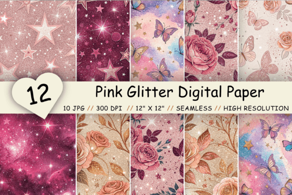 Pink Glitter Digital Paper Pack, Seamles