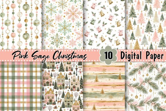 Pink Sage Christmas Digital Paper