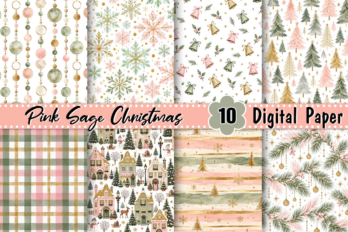 Pink Sage Christmas Digital Paper