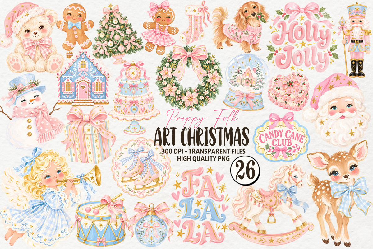 Preppy Christmas Folk Art Clipart