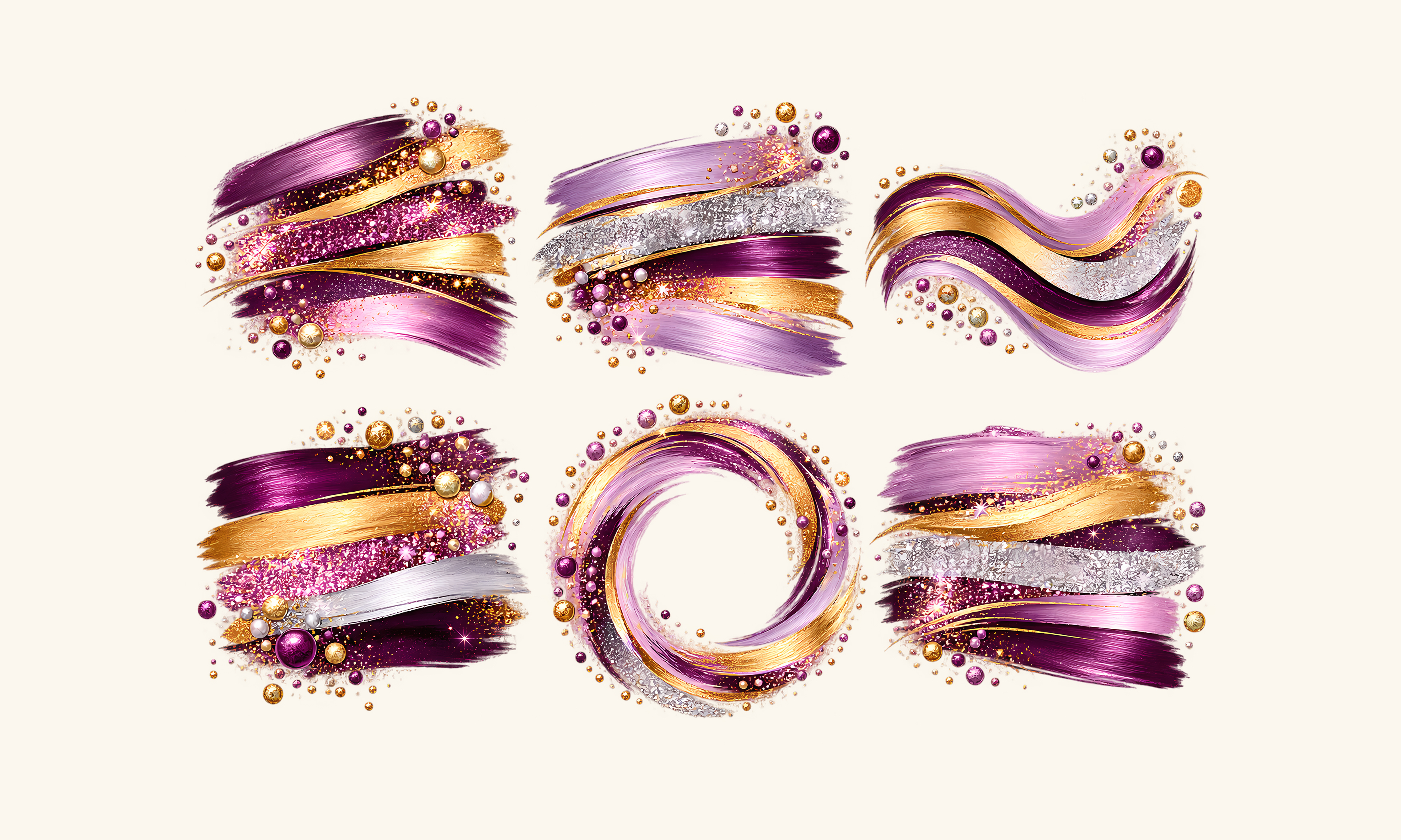 Purple Gold Glitter Brush Strokes