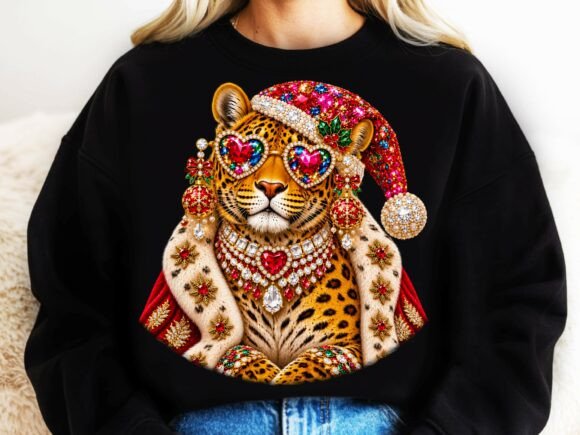 Rhinestone Christmas Leopard PNG.
