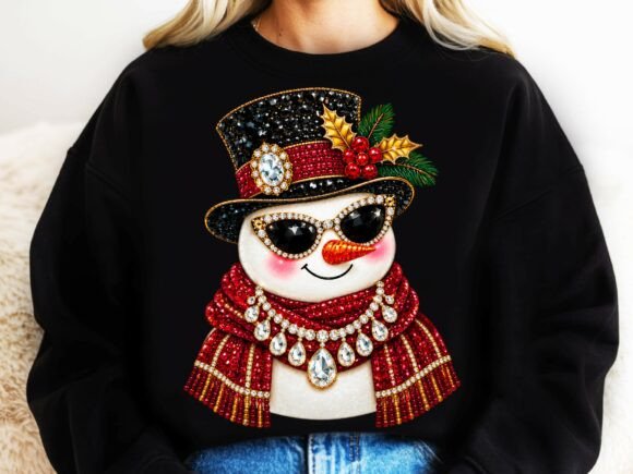 Rhinestone Christmas Snowman Kawaii PNG.
