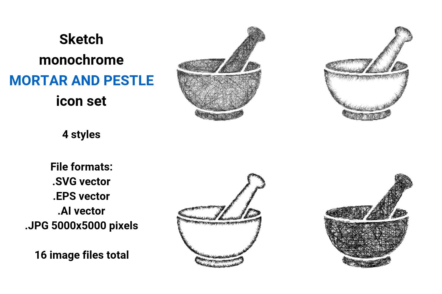 Sketch Mortar and Pestle Icon Set