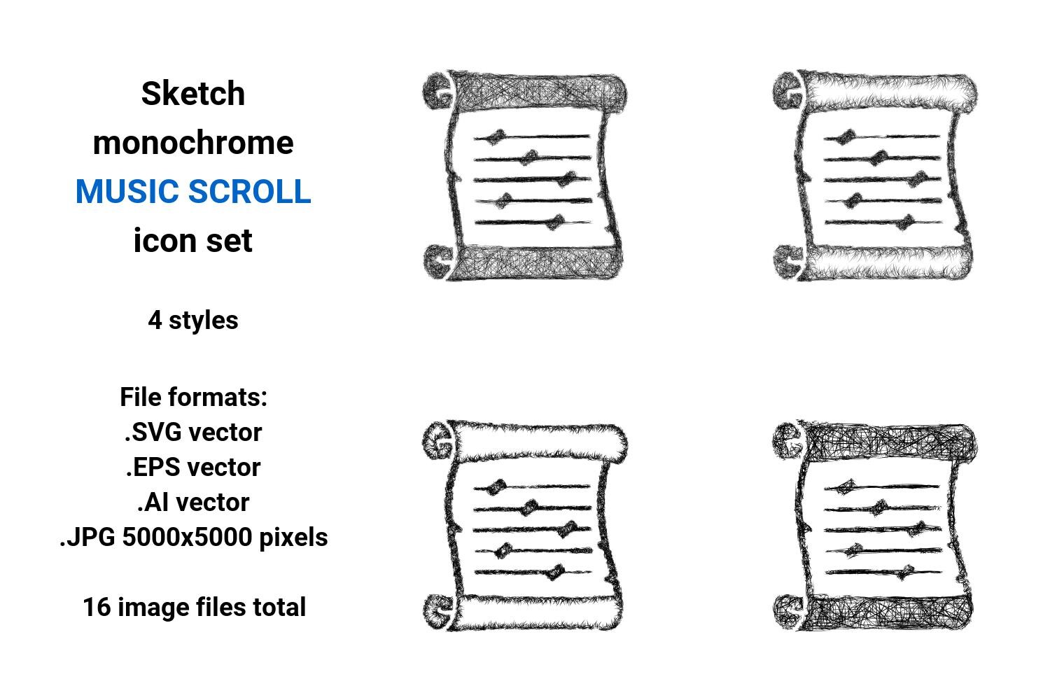 Sketch Music Scroll Icon Set