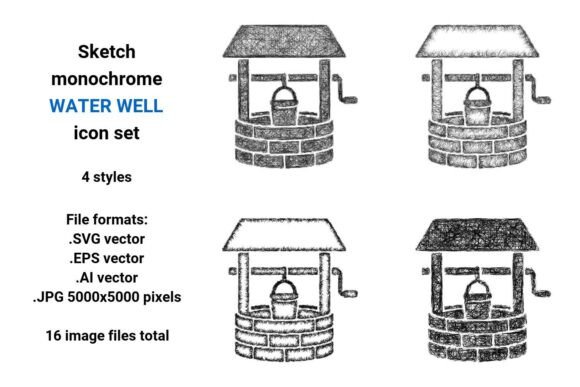 Sketch Water Well Icon Set
