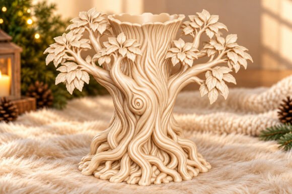 Tree Trunk Flower Vase 3D STL – Woodland Sculptural Vase Model for FDM & Resin - Image 2