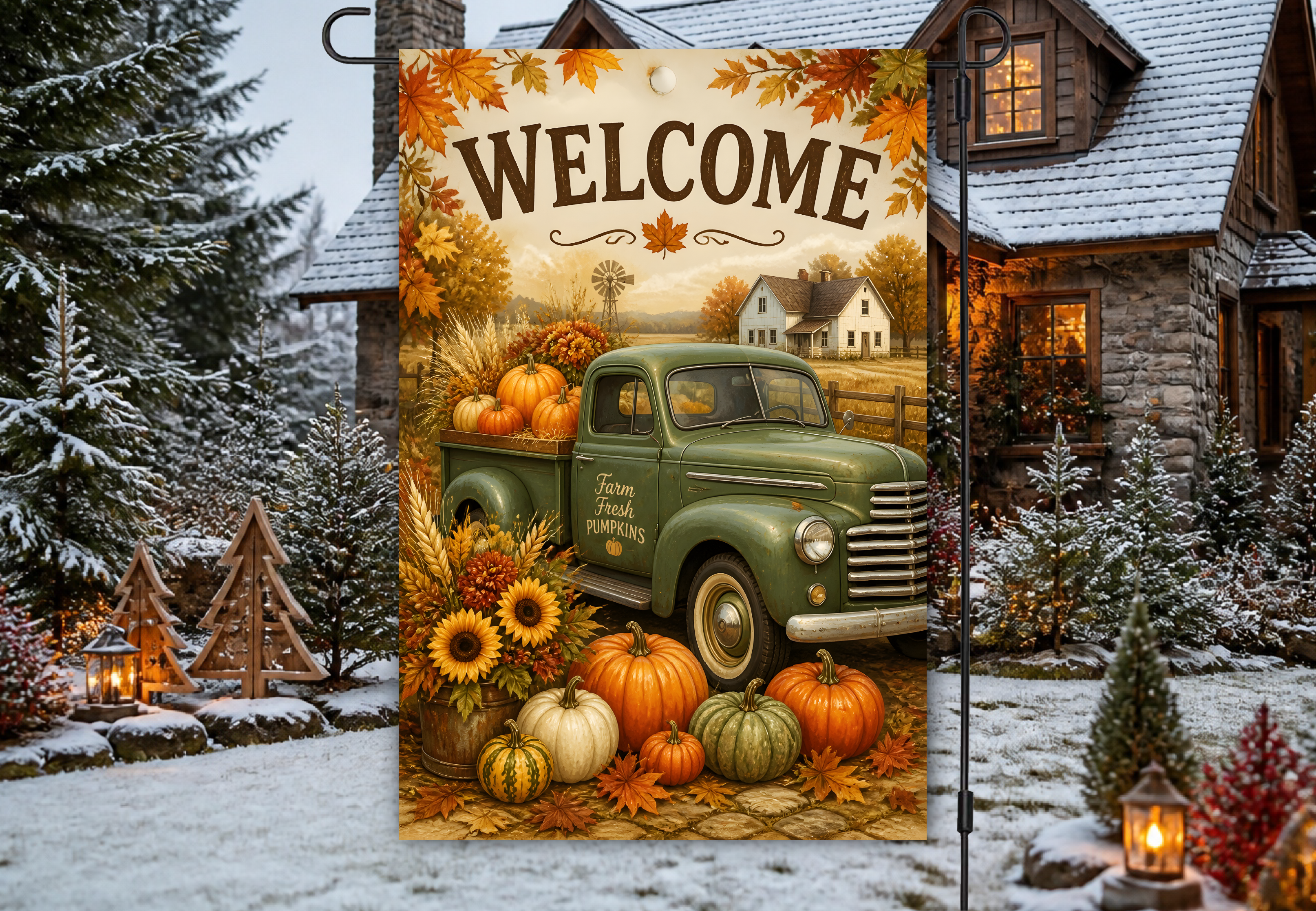 Farm Graphics One Color Vintage Green Farm Truck Garden Flag Graphic by MOON Studio · Creative ...