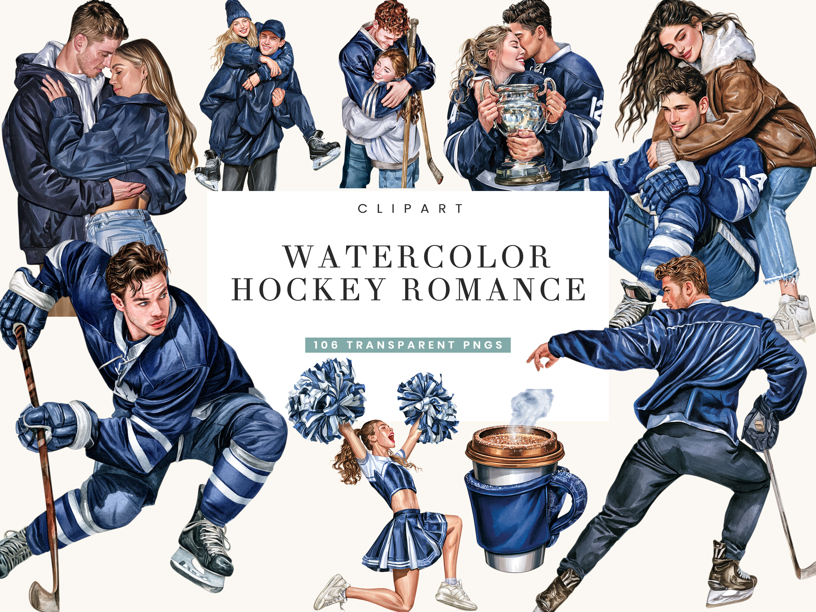 Watercolor Hockey Romance Clipart