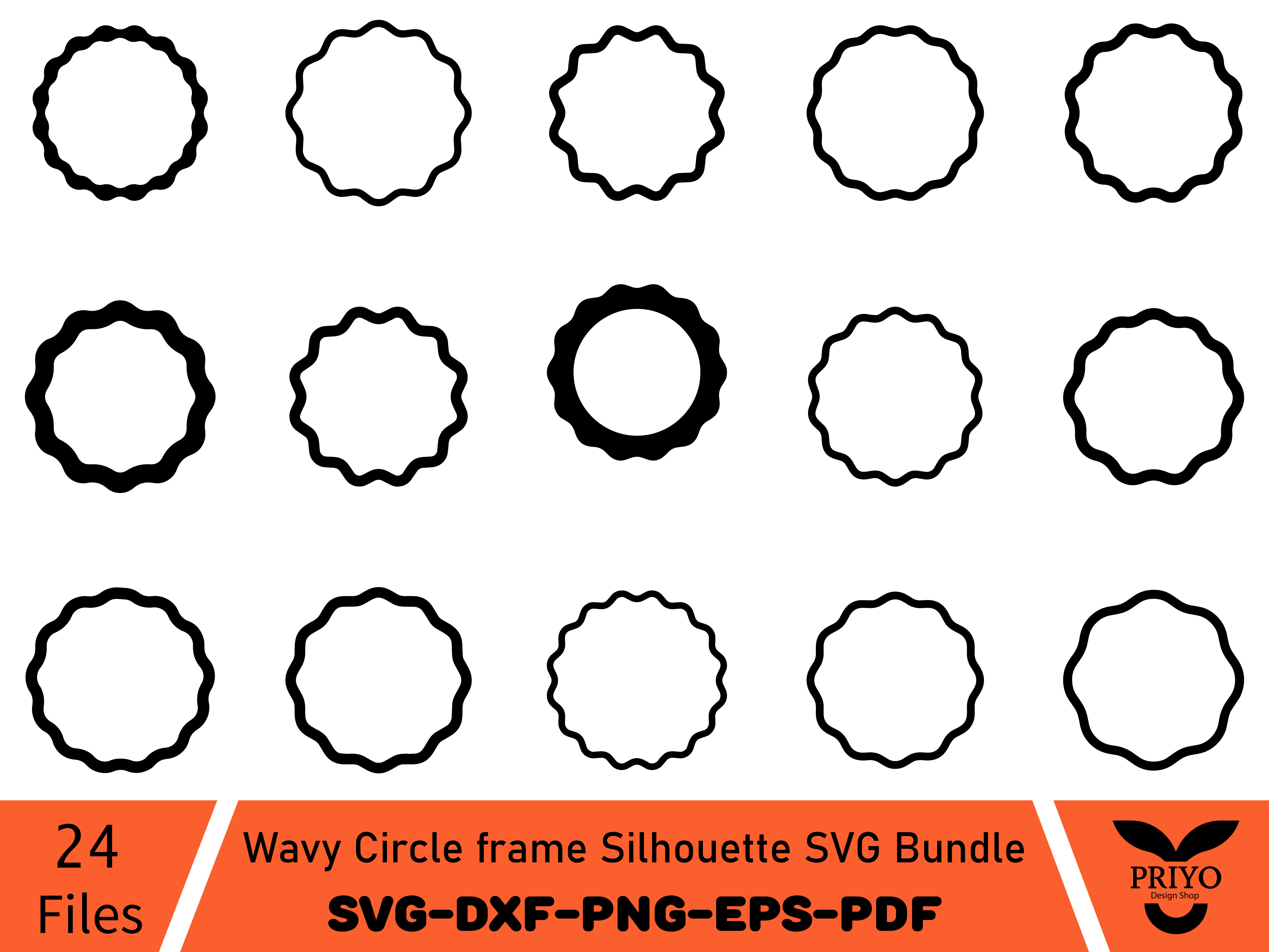 Wavy Circle Frame Silhouette SVG Bundle