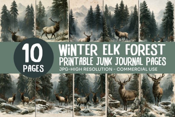 Winter Elk Forest Junk Journal Pages
