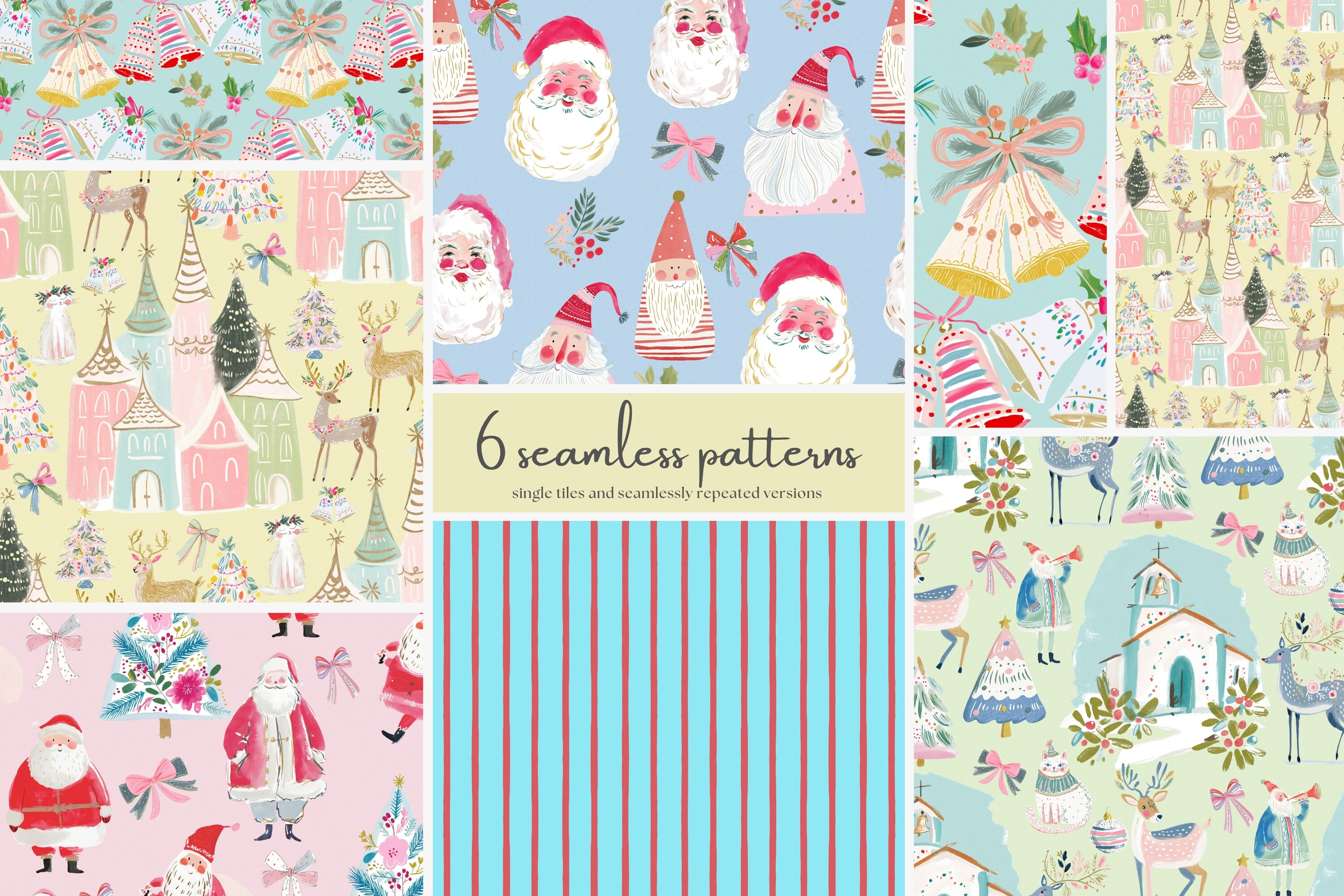 Pastel Christmas Seamless Pattern Set