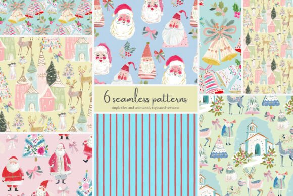 Pastel Christmas Seamless Pattern Set Illustration Modèles de Papier Par Patishop Art