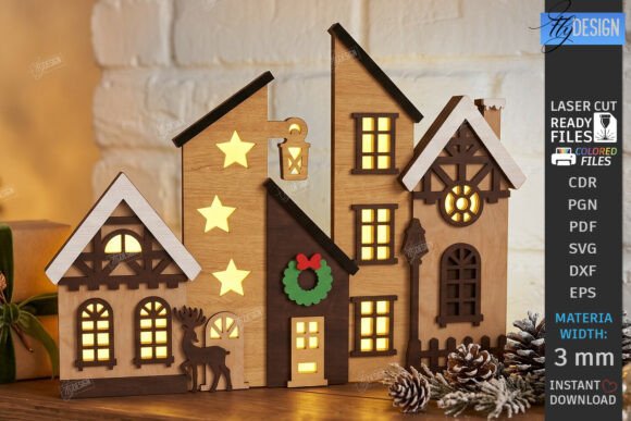 3d Christmas Village Lighted Stand Laser Laser Cutting