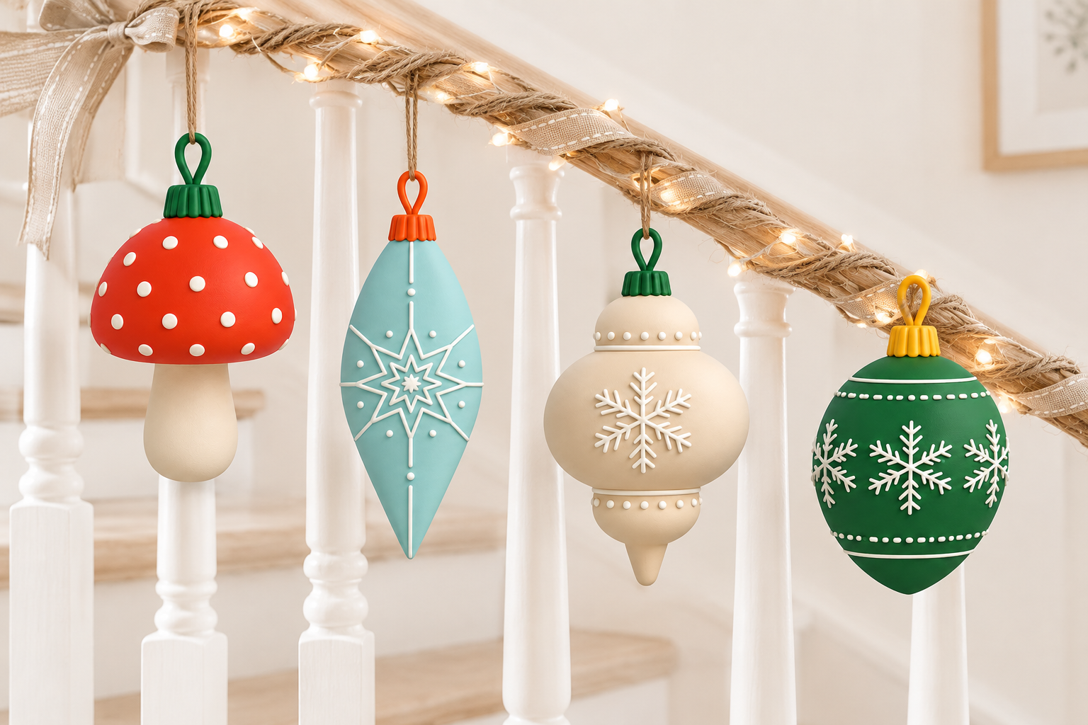 3D Printable Christmas Ornament Set STL  Snowflake & Mushroom Holiday Decor - Image 5