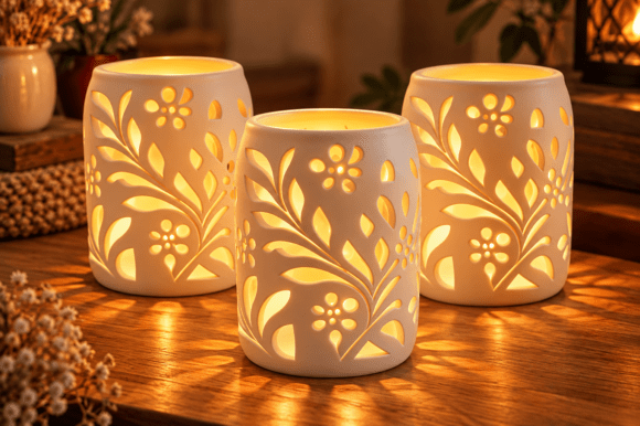 3D STL Leaf Pattern Home Decor – Printable Lantern & Decor STL Files - Image 2