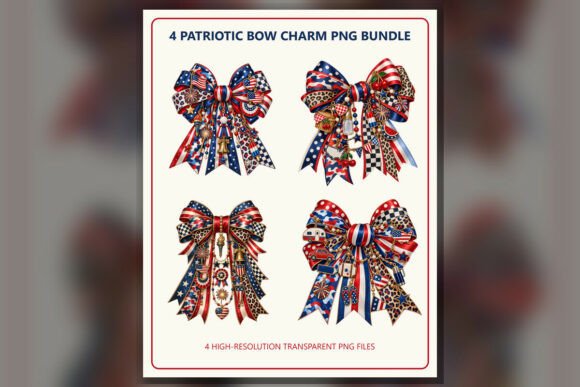 4 Patriotic Bow Charm PNG Bundle