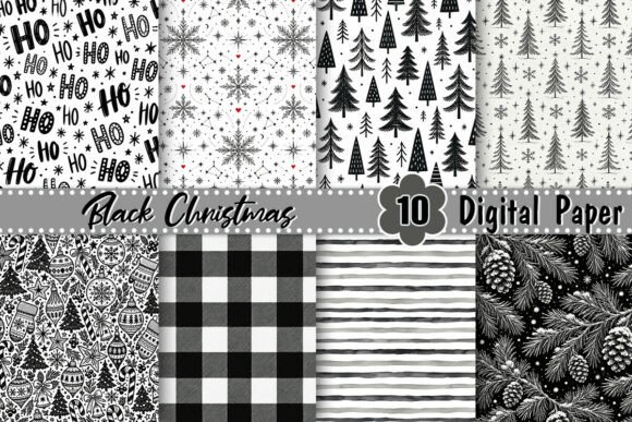 Black Christmas Digital Paper Graphic Patterns By Artistic Garden