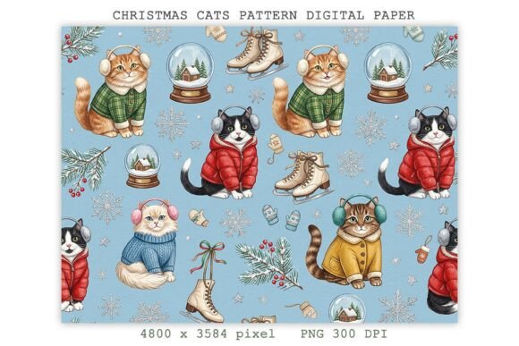 Product Design Digital Graphics Christmas Cats Pattern Digital Paper PNG Graphic by Lazy Sun · Creative ...