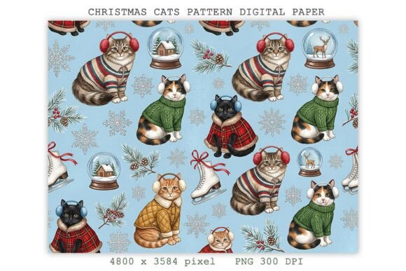 Product Design Digital Graphics Christmas Cats Pattern Digital Paper PNG Graphic by Lazy Sun · Creative ...