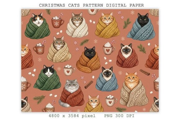 Product Design Digital Graphics Christmas Cats Pattern Digital Paper PNG Graphic by Lazy Sun · Creative ...