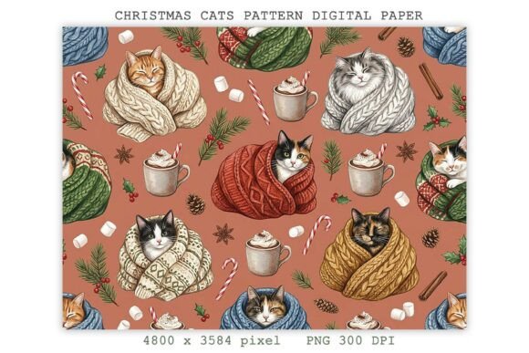 Product Design Digital Graphics Christmas Cats Pattern Digital Paper PNG Graphic by Lazy Sun · Creative ...
