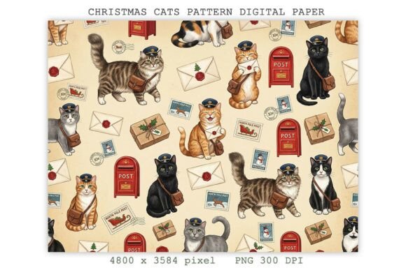 Product Design Digital Graphics Christmas Cats Pattern Digital Paper PNG Graphic by Lazy Sun · Creative ...