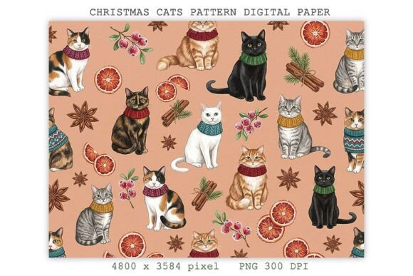Product Design Digital Graphics Christmas Cats Pattern Digital Paper PNG Graphic by Lazy Sun · Creative ...