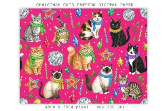 Product Design Digital Graphics Christmas Cats Pattern Digital Paper PNG Graphic by Lazy Sun · Creative ...