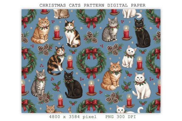 Product Design Digital Graphics Christmas Cats Pattern Digital Paper PNG Graphic by Lazy Sun · Creative ...