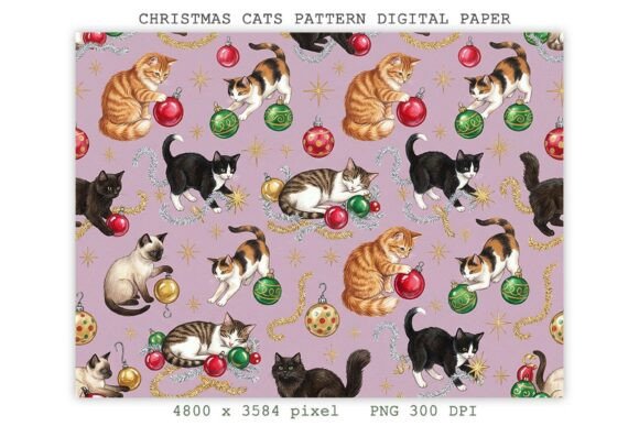 Product Design Digital Graphics Christmas Cats Pattern Digital Paper PNG Graphic by Lazy Sun · Creative ...