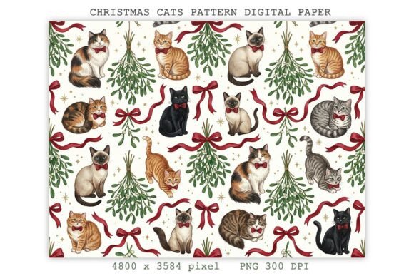 Product Design Digital Graphics Christmas Cats Pattern Digital Paper PNG Graphic by Lazy Sun · Creative ...
