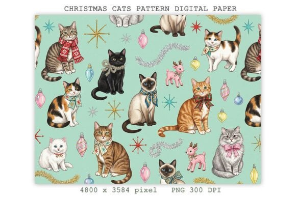 Product Design Digital Graphics Christmas Cats Pattern Digital Paper PNG Graphic by Lazy Sun · Creative ...