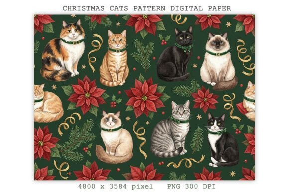 Product Design Digital Graphics Christmas Cats Pattern Digital Paper PNG Graphic by Lazy Sun · Creative ...