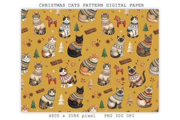 Product Design Digital Graphics Christmas Cats Pattern Digital Paper PNG Graphic by Lazy Sun · Creative ...