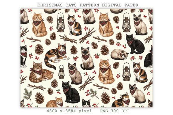 Product Design Digital Graphics Christmas Cats Pattern Digital Paper PNG Graphic by Lazy Sun · Creative ...