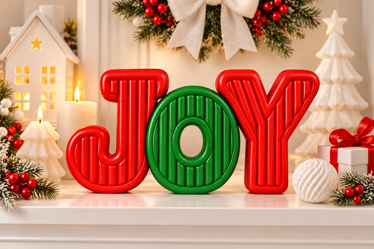 Christmas JOY Sign STL – 3D Printable Holiday Decor with Ribbed Letters - Image 4