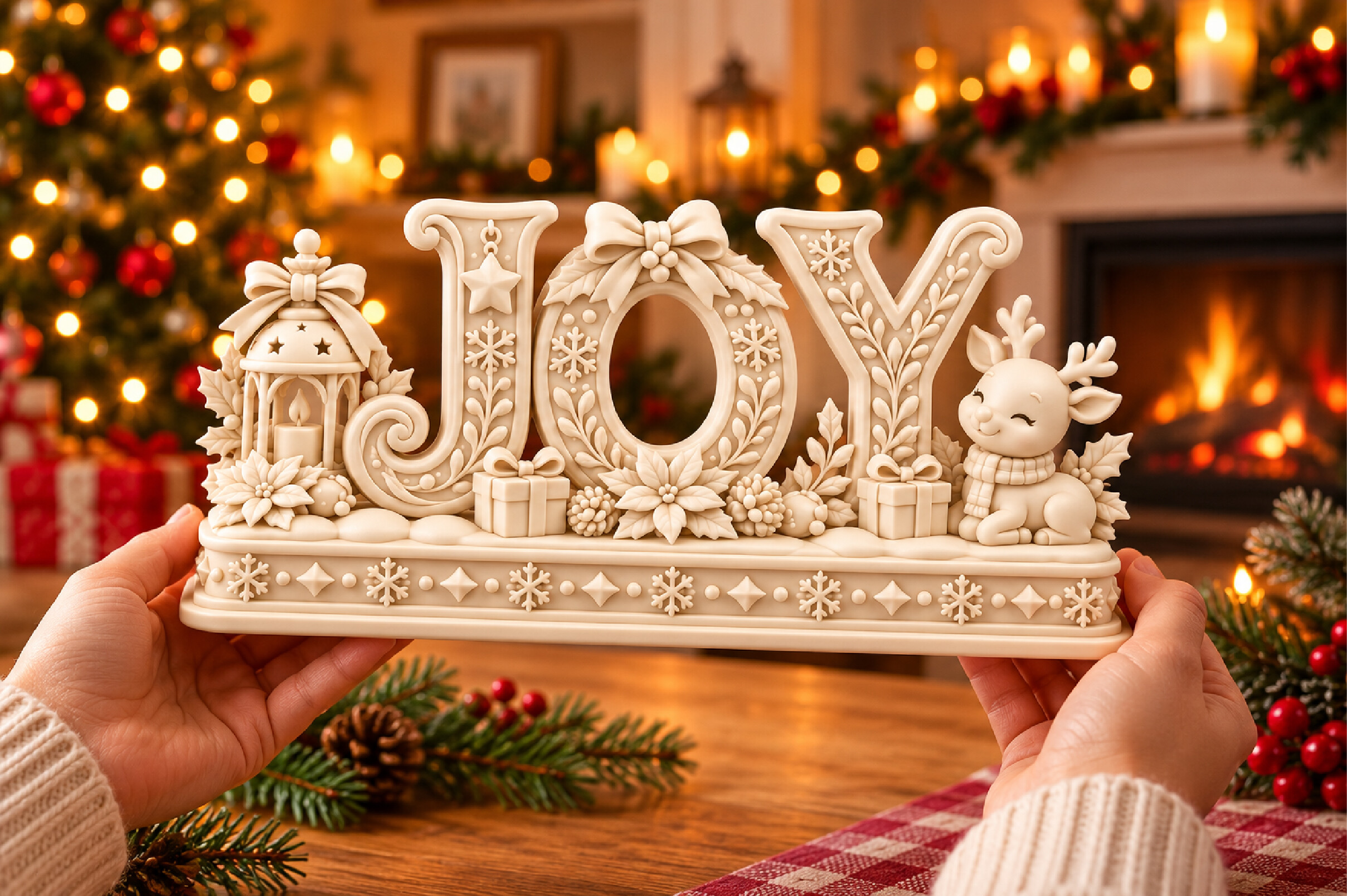 Christmas JOY Decorative Sign 3D STL - Holiday Tabletop Centerpiece - Image 4