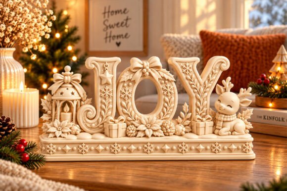 Christmas JOY Decorative Sign 3D STL - Holiday Tabletop Centerpiece - Image 2