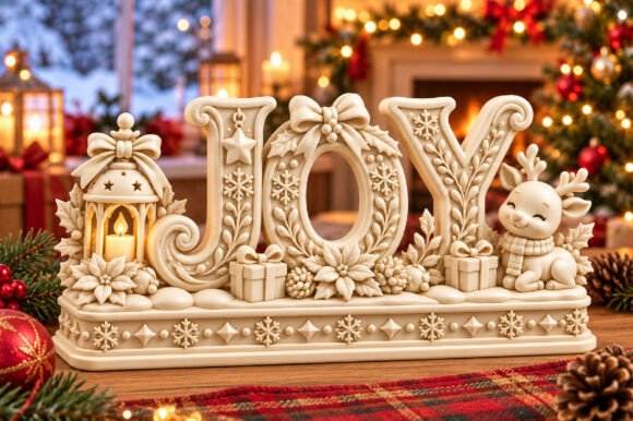 Christmas JOY Decorative Sign 3D STL - Holiday Tabletop Centerpiece - Image 3