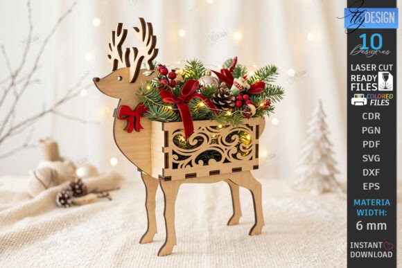 Christmas Reindeer Planter Decor Laser laser cut file