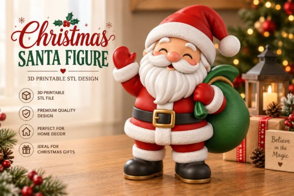 Christmas Santa Figure 3D STL File – Printable Holiday Figurine Decor - Image 1
