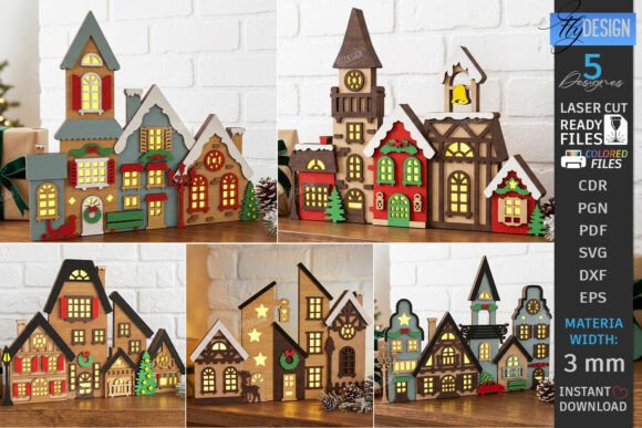 Christmas Village Lighted Stand Bundle Laser Cutting