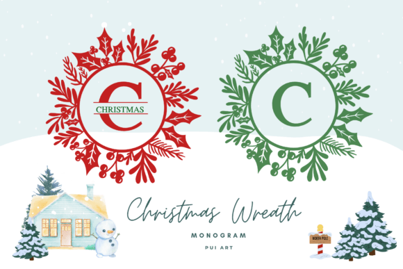 Christmas Wreath Monogram Decorative Font By Pui Art