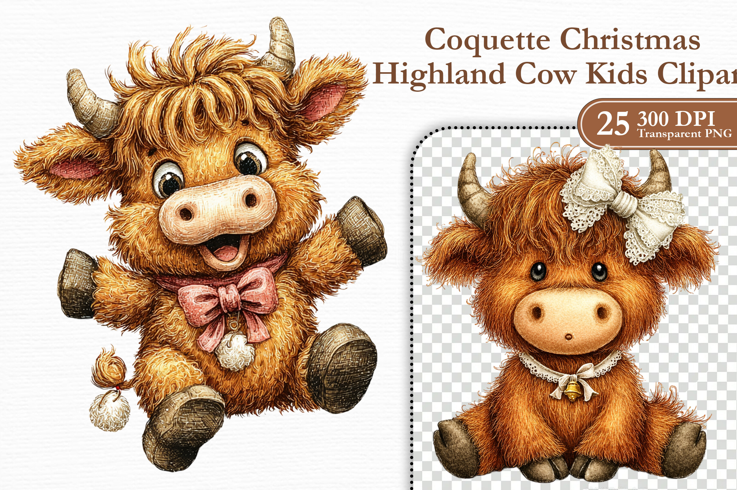 Zone Template Cursive Coquette Christmas Highland Cow Kids Clipart Graphic by KIDS ZONE ...