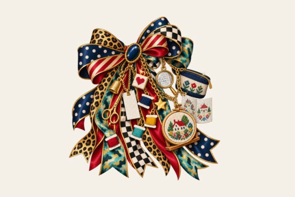 Cross Stitch Bow Charm PNG