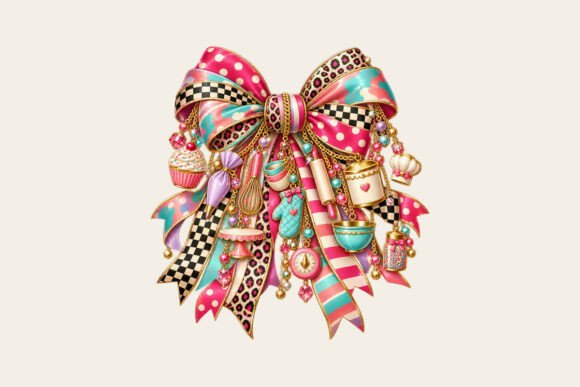 Cupcake Baker Bow Charm PNG
