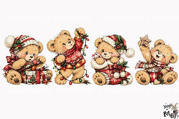 Cute Christmas Teddy Bears Clipart PNG