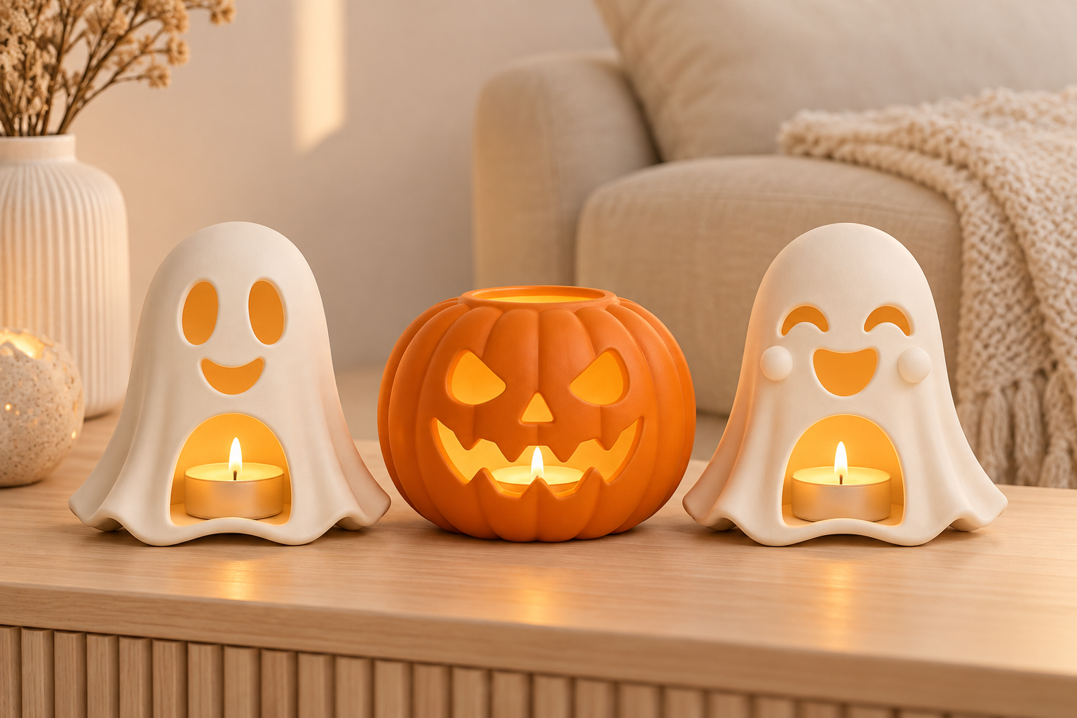 Halloween Ghost Pumpkin Candle Holder STL Set – 3D Printing Files - Image 5